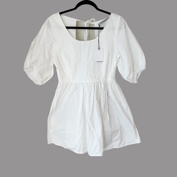 Lusana White Poplin Dress Midi Women's S NWT‎ 100% Cotton - Picture 6 of 6